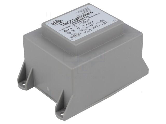 Transformator: ingegoten; 30VA; 230VAC; 15V; 15V; 1A; 1A; PCB; IP00 Transformator: ingegoten; 30VA; 230VAC; 15V; 15V; 1A; 1A; PCB; IP00